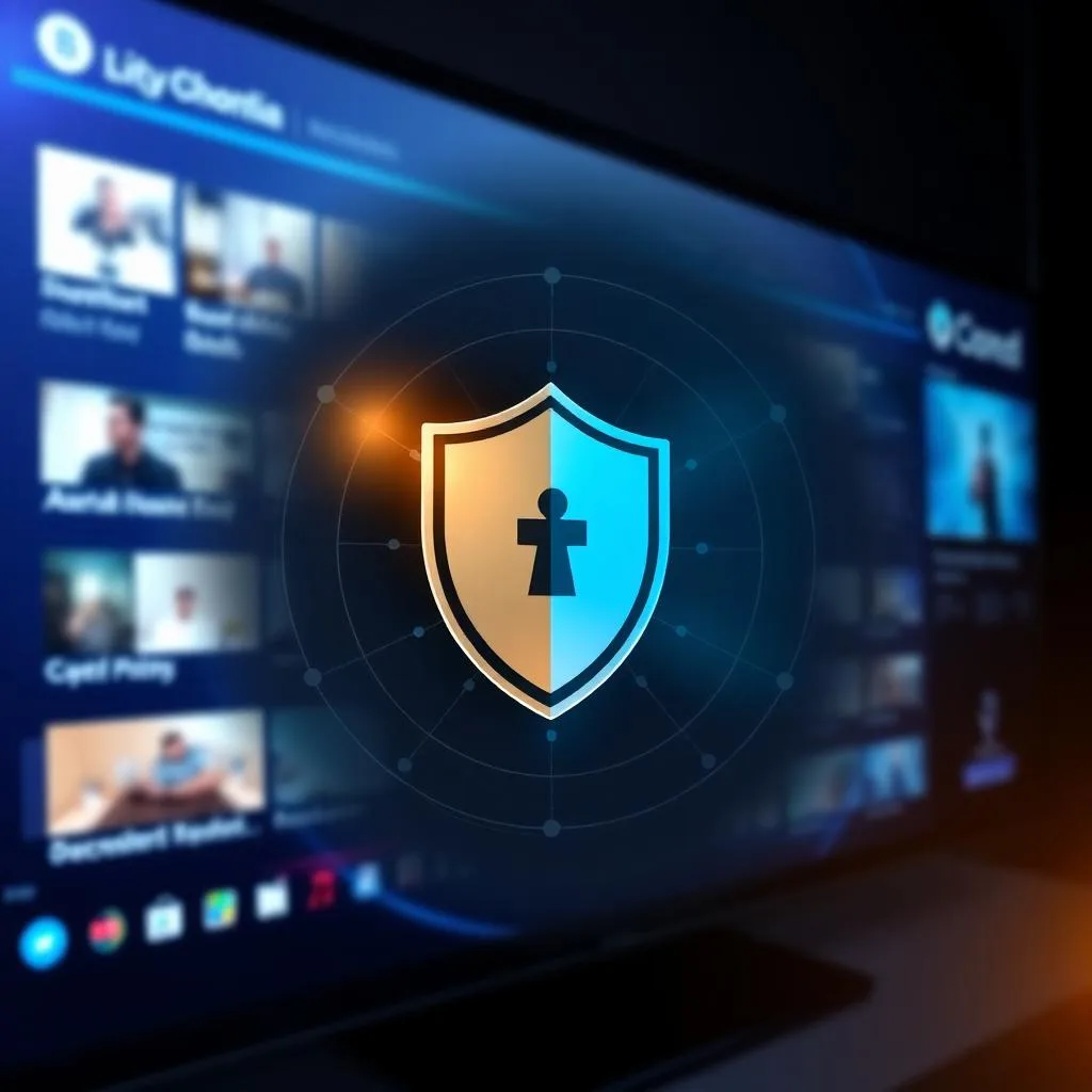 Ícone de escudo digital sobreposto a interface de streaming